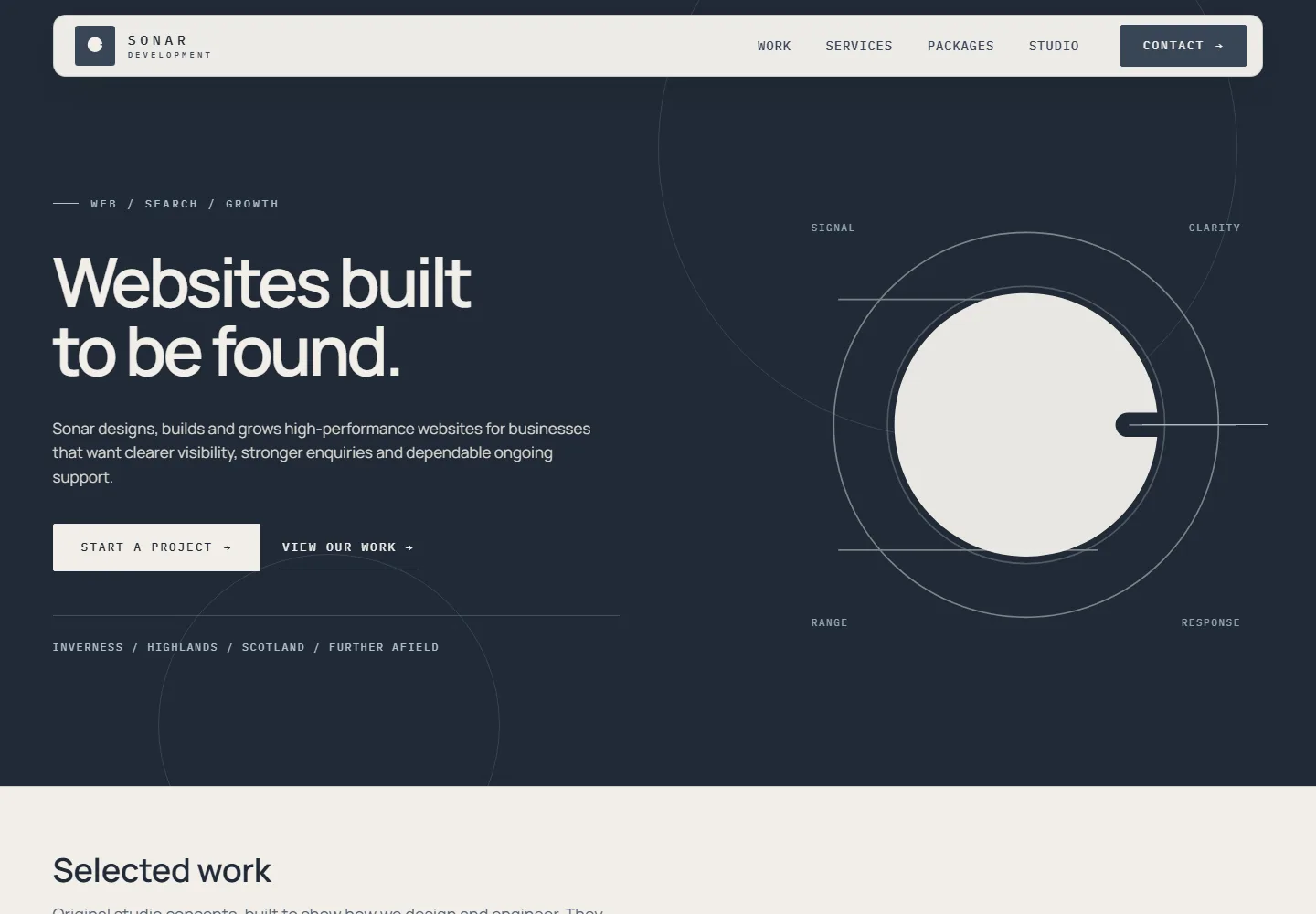 Sonar Development website homepage