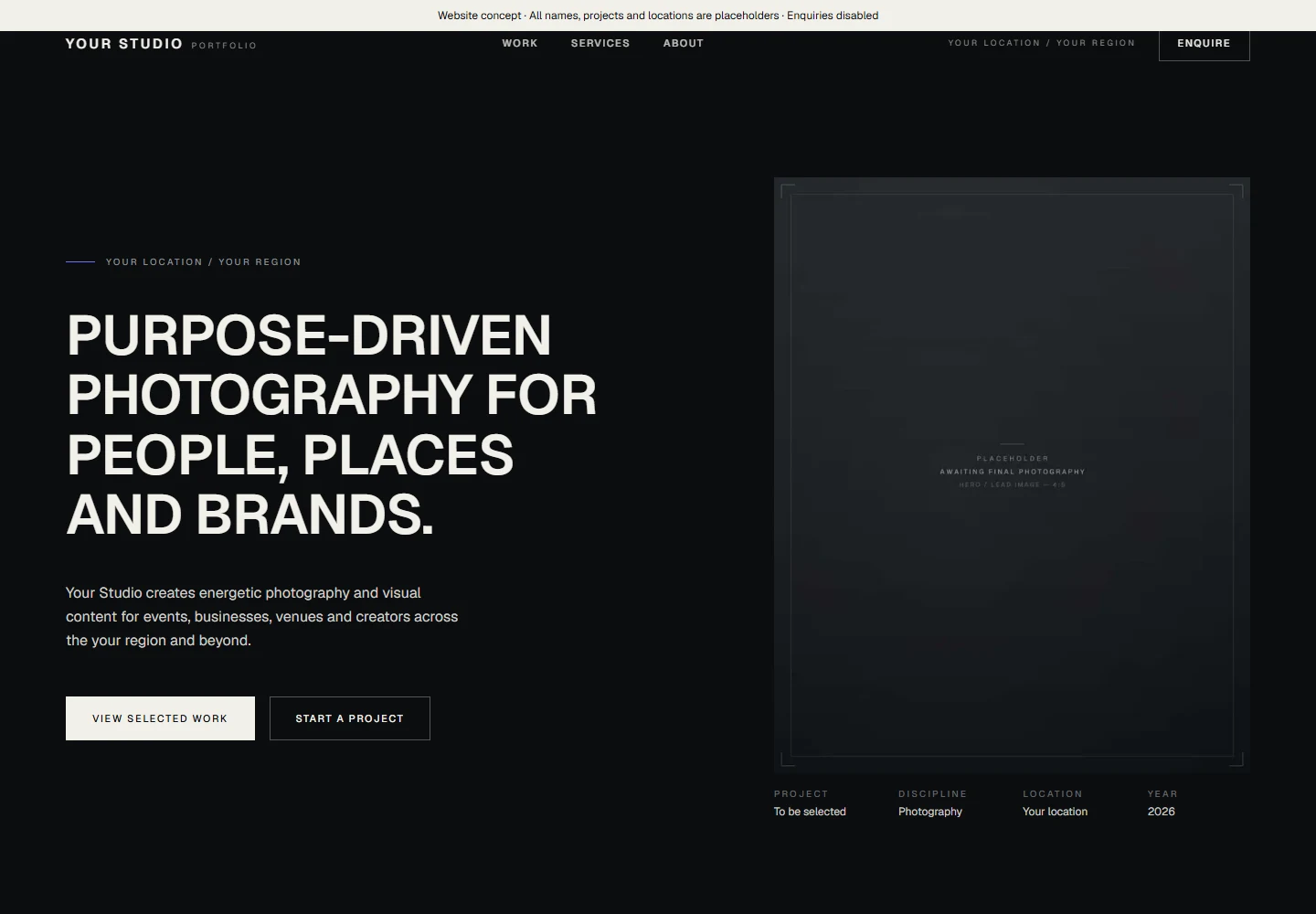 Photography portfolio website homepage